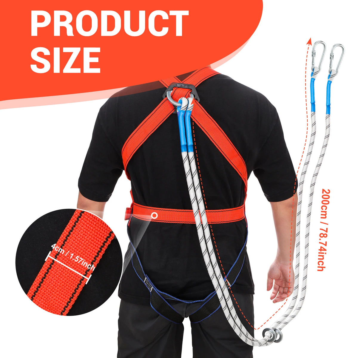 Full-Body Safety Harness Kit with 2m Shock-Absorbing Lanyard & Steel Carabiner