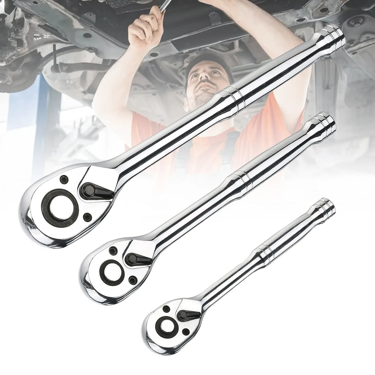 3pcs/set 1/4" 3/8" 1/2" Drive Ratchet Socket Wrench Kit, 3 Counts 72-Tooth Quick-Release Reversible Ratchet Set