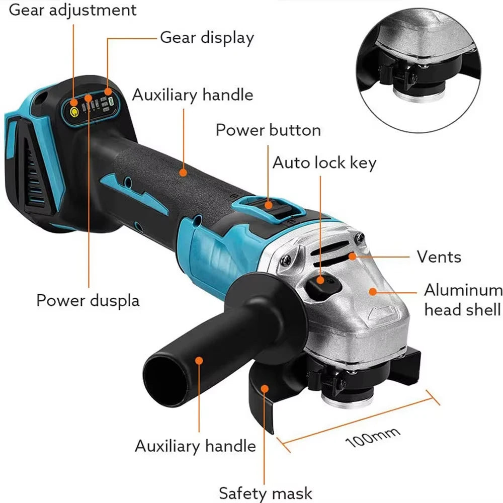 125MM Brushless Cordless Angle Grinder – Variable Speed, M14, Makita 18V Compatible