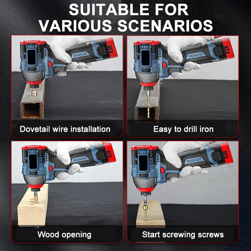 200N.m 16.8V Brushless Electric Drill Screwdriver Impact Driver Cordless Drill Household Multifunction Hit Power Tools