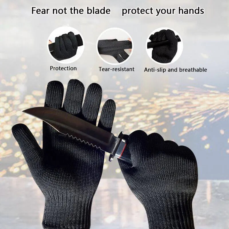 1pair Cut Resistant Gloves for Kitchen Safety Protection High Dexterity Ambidextrous Work Gloves for Gardening Woodworking Black