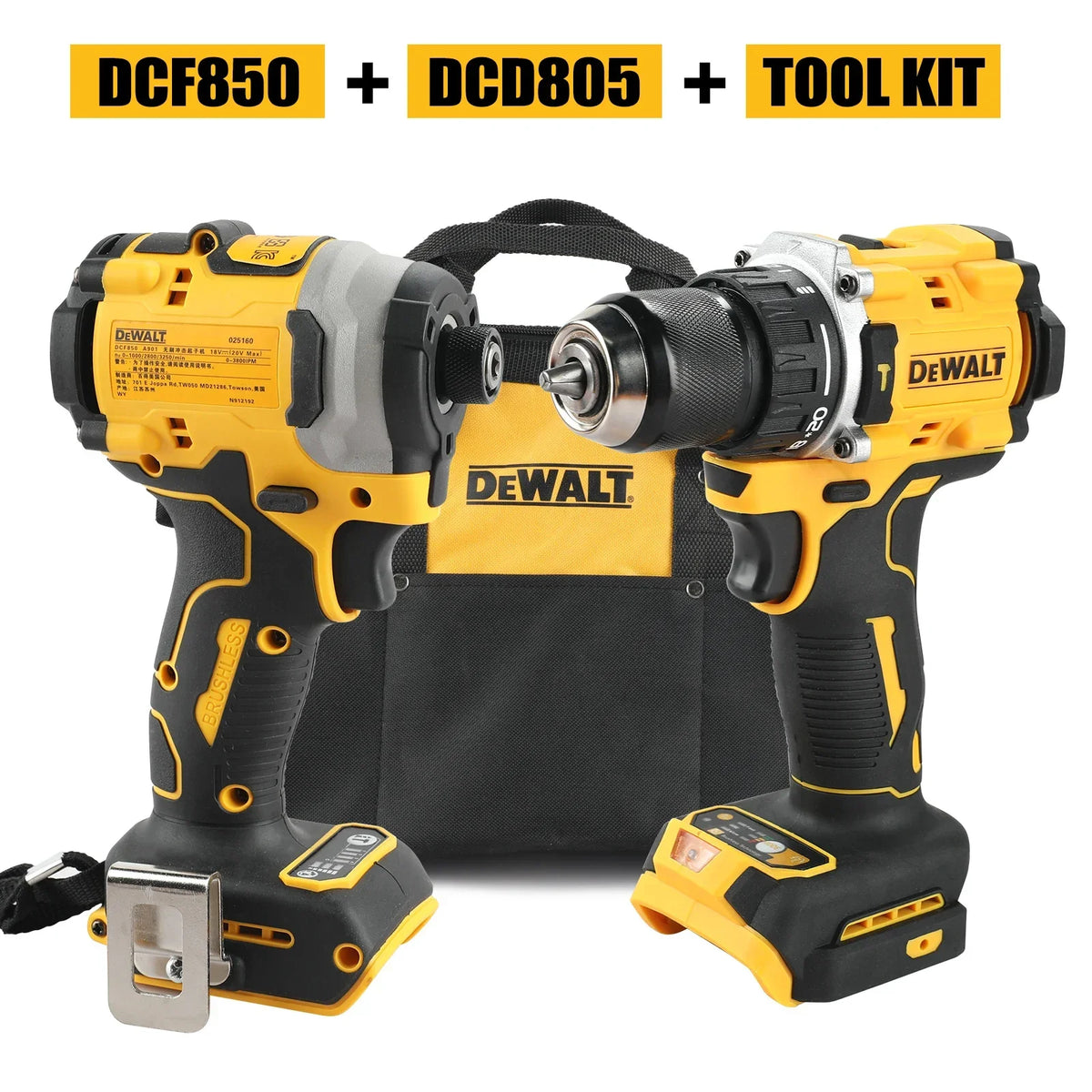 DEWALT 20V Cordless Tool Kit DCF850 Impact Driver + DCD805 Drill with 205N.m Torque for Construction & Home DIY Projects
