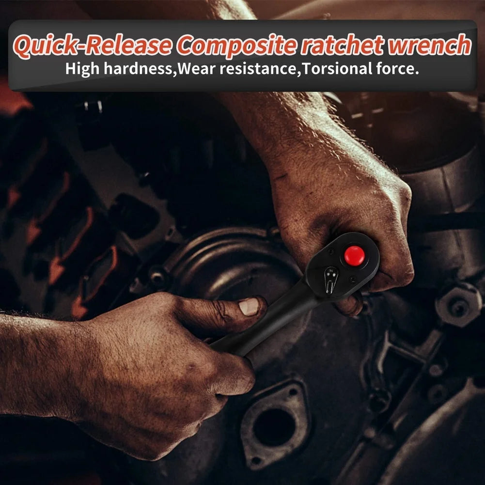 72 Tooth Mechanism Ratchet Wrench Set with Curved Handle for 1/4 3/8 1/2 Inch Sockets Efficient Swing Angle for Tight Spots