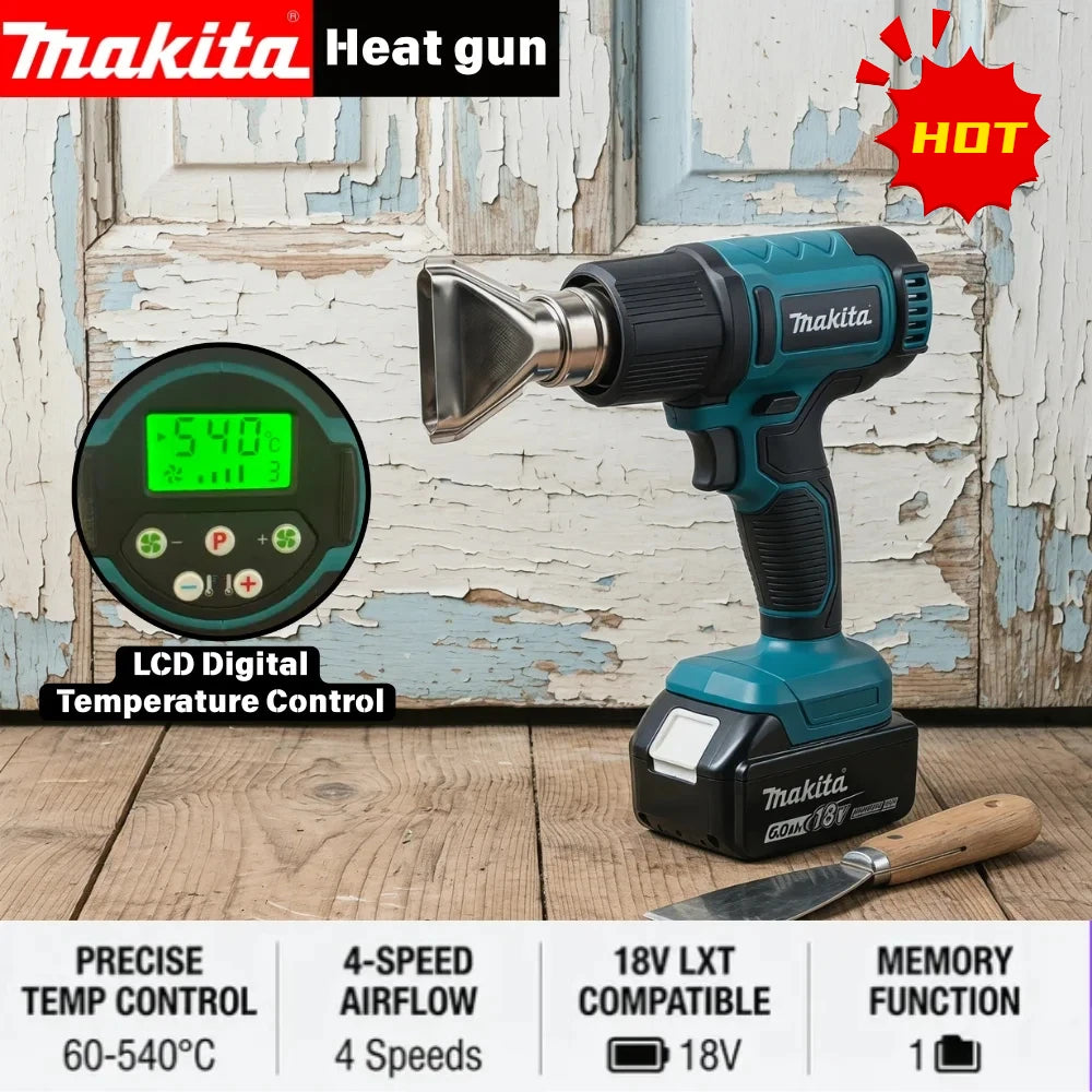 Makita 18V Brushless Cordless Heat Gun – 60-540°C LCD Display (Tool Only)