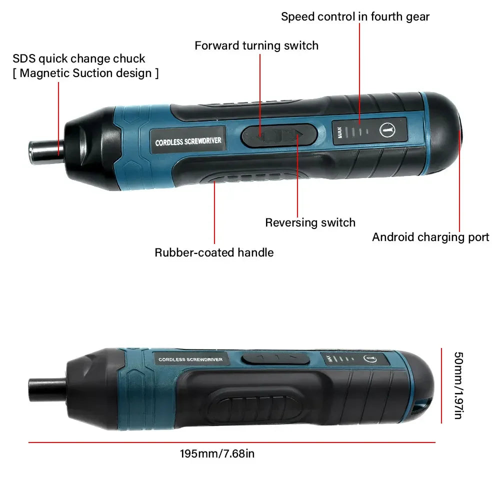 Portable Cordless Electric Screwdriver Kit with Lithium Battery 3.6V Adjustable Power Drill for Household Repair&Craft Projects
