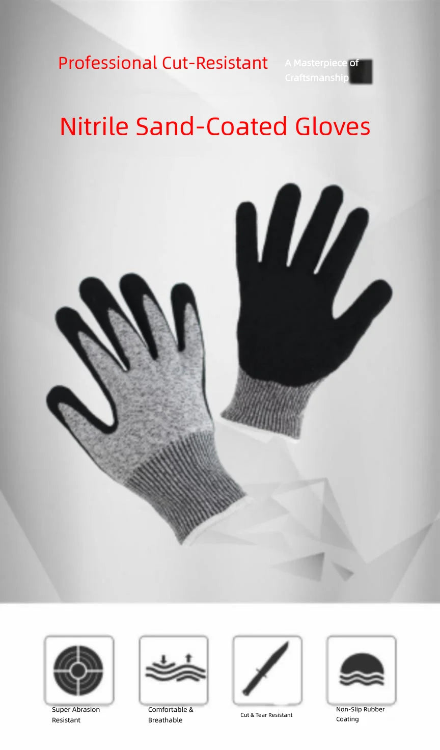 Work Gloves Comfort Grip Wear-Resistant Slip-Resistant Gloves Anti-Labor Safety Gloves Nitrile Rubber Gloves