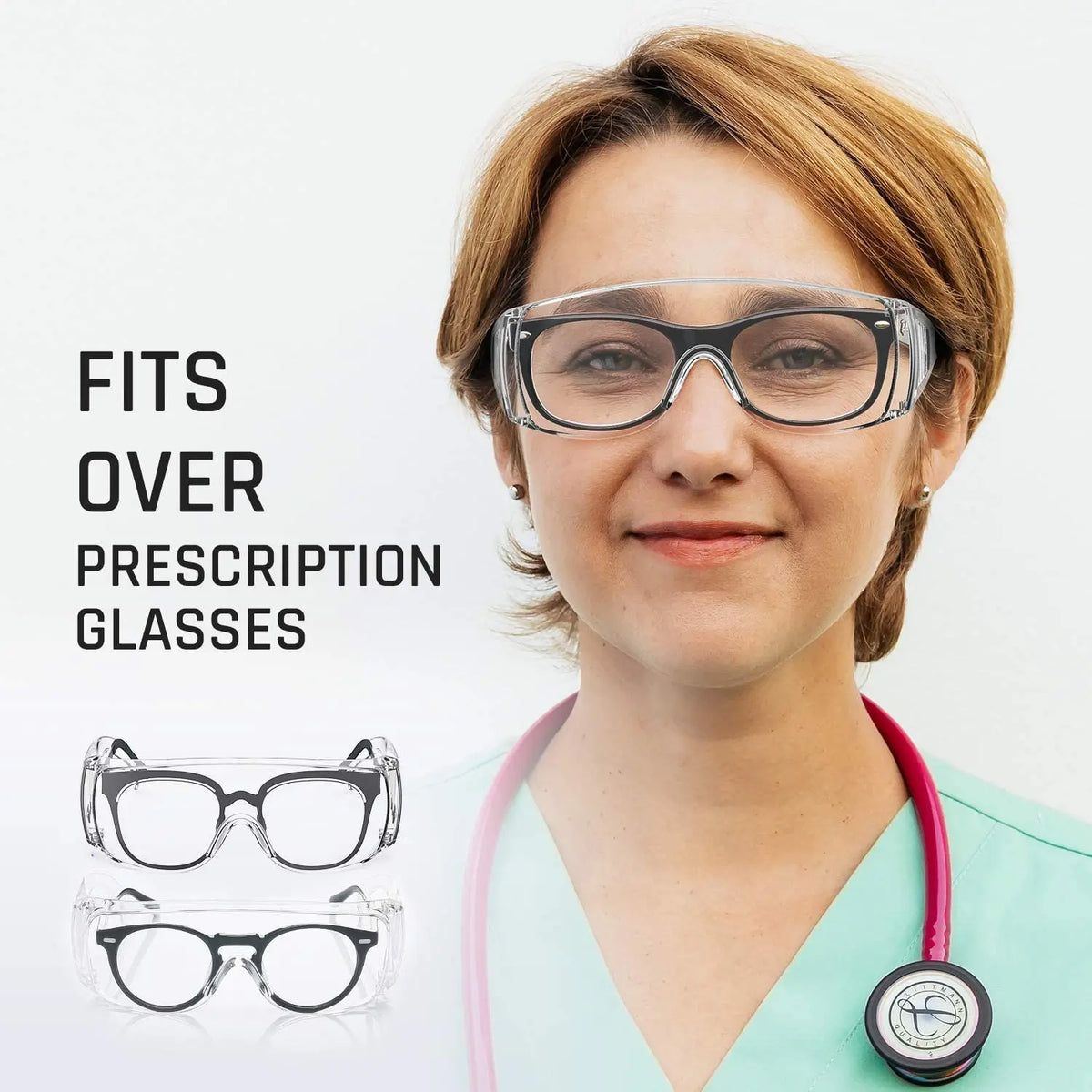 2 Pack Safety Glasses over Glasses Anti Fog Goggles Clear PC Frame Spectacles for Lab Medical and Daily Use