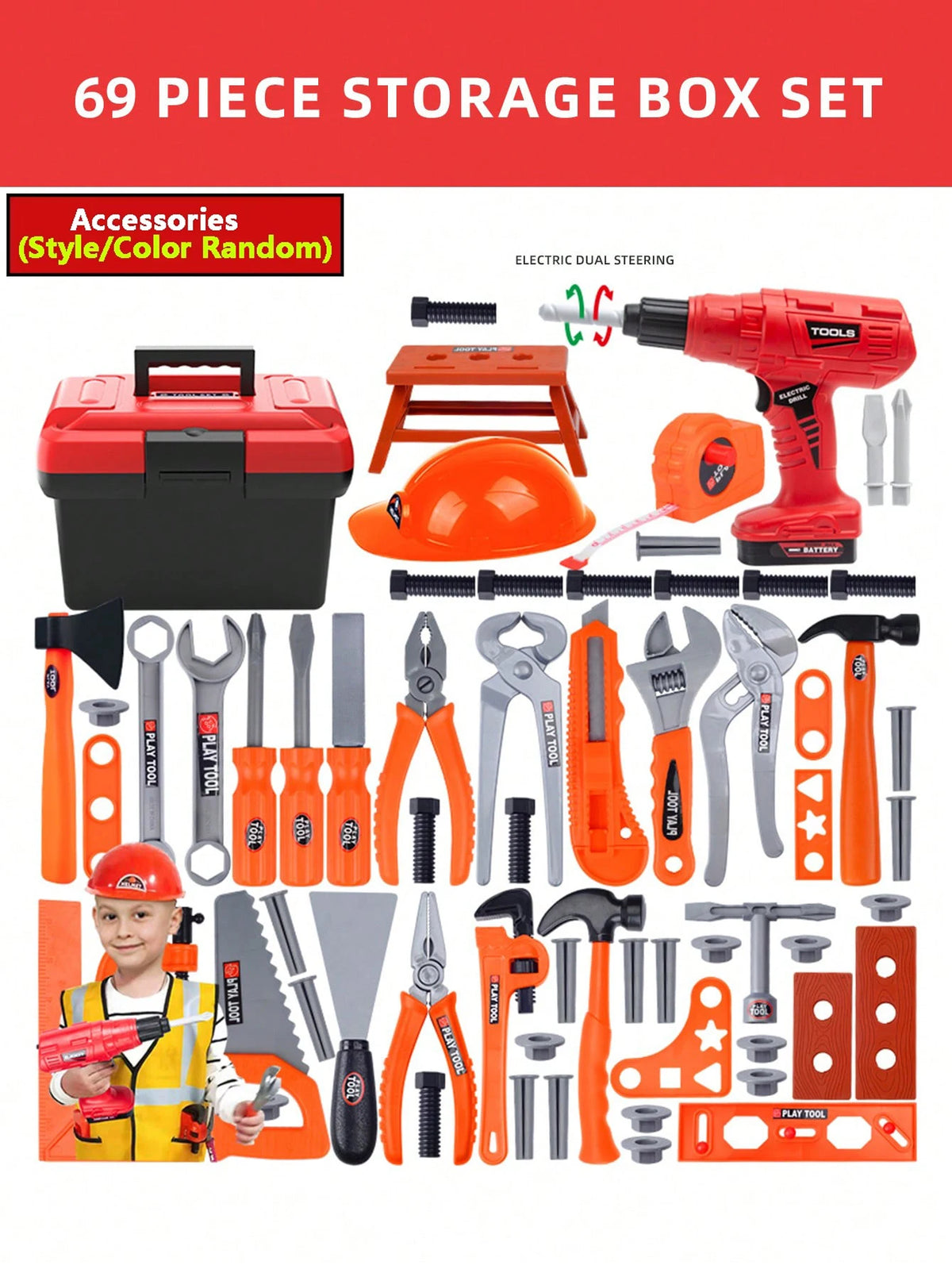 Kids Pretend Play Tool Kit – Educational Engineering Puzzle Toy Set with Drill for Boys