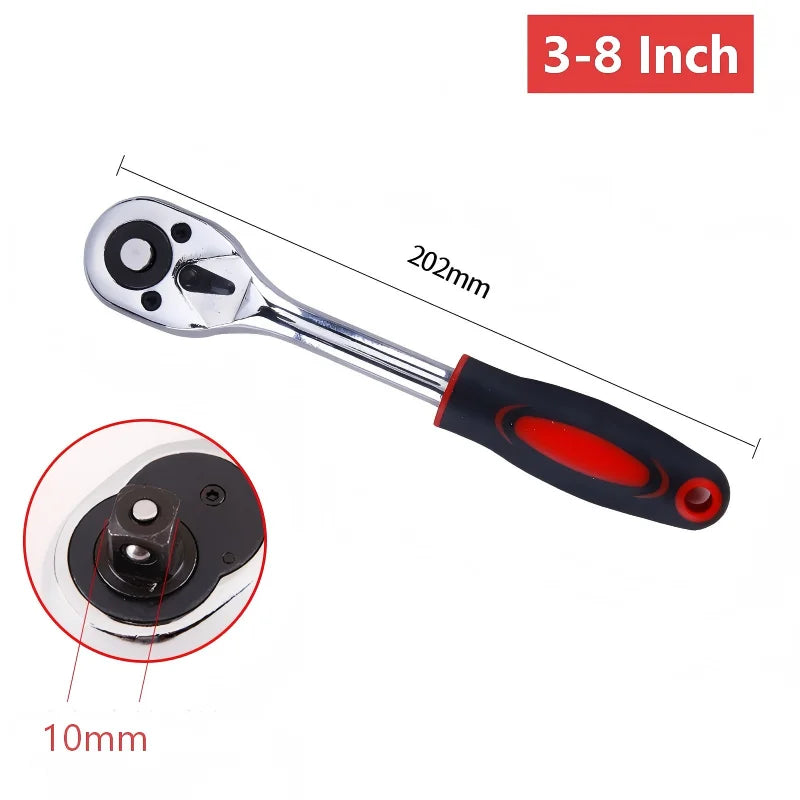 1/4", 3/8", 1/2" Ratchet Wrench Set – 24 Tooth Drive Socket Wrench Tool, Multi-Function DIY Hand Tool with Ratchet Handle