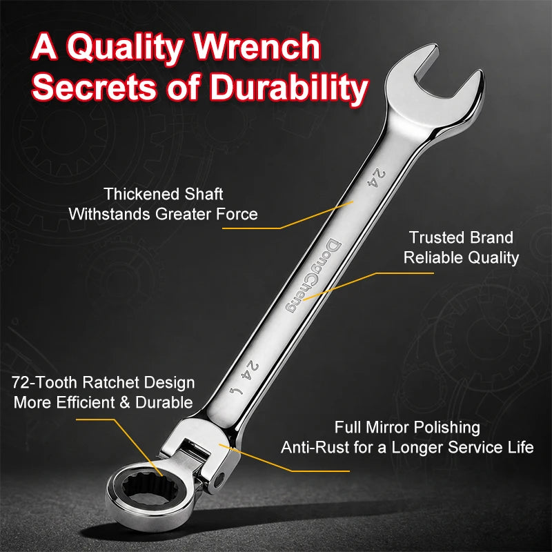 Ratchet Wrench 72 Tooth 180 Rotating Head Chrome Polished Combination Wrench Anti Corrosion Open End Spanner for Auto Repair