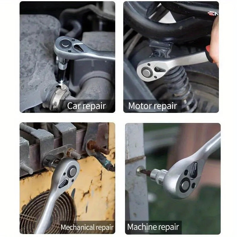 1/4", 3/8", 1/2" Ratchet Wrench Set – 24 Tooth Drive Socket Wrench Tool, Multi-Function DIY Hand Tool with Ratchet Handle