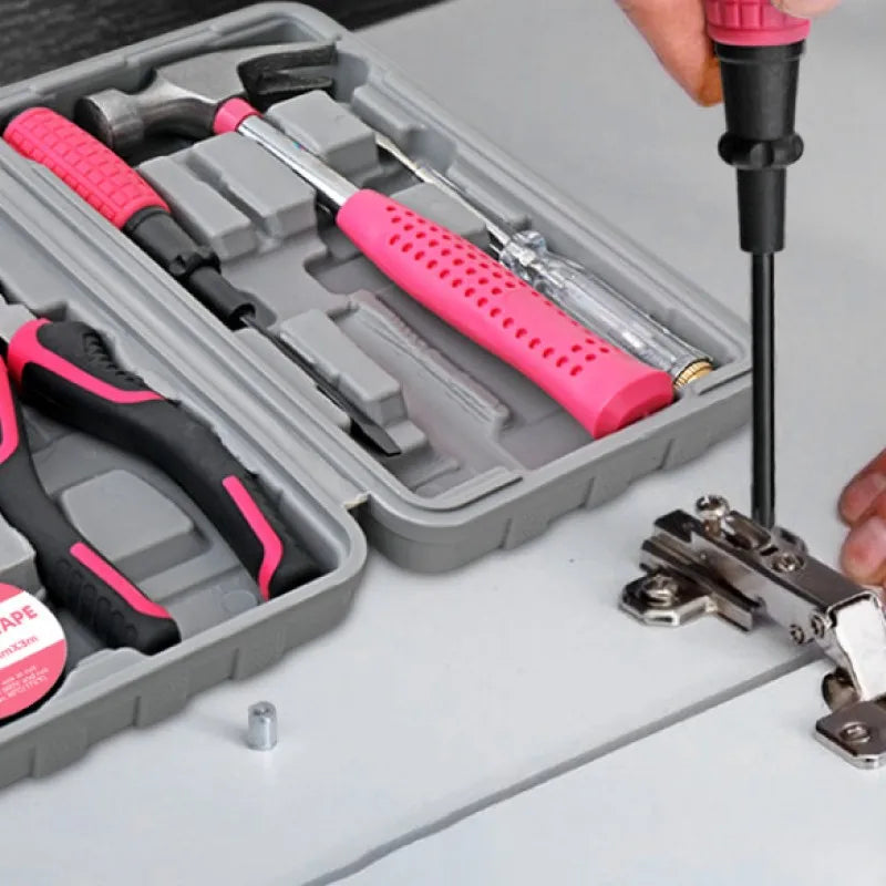 13PCs Pink DIY Tool Kit with Electric Pen & CR-V Steel - Home Maintenance Hand Tools Set for Women & Car Care