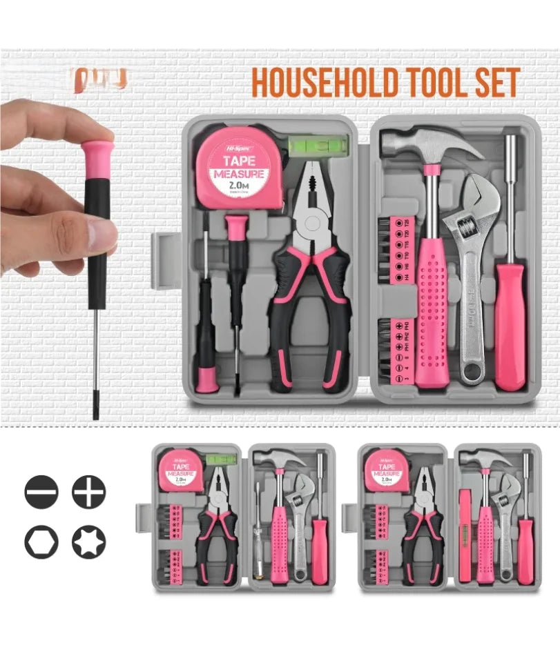 Hi-Spec Pink DIY Tool Kit with Electric Pen & CR-V Steel - Home Maintenance Hand Tools Set for Women & Car Care