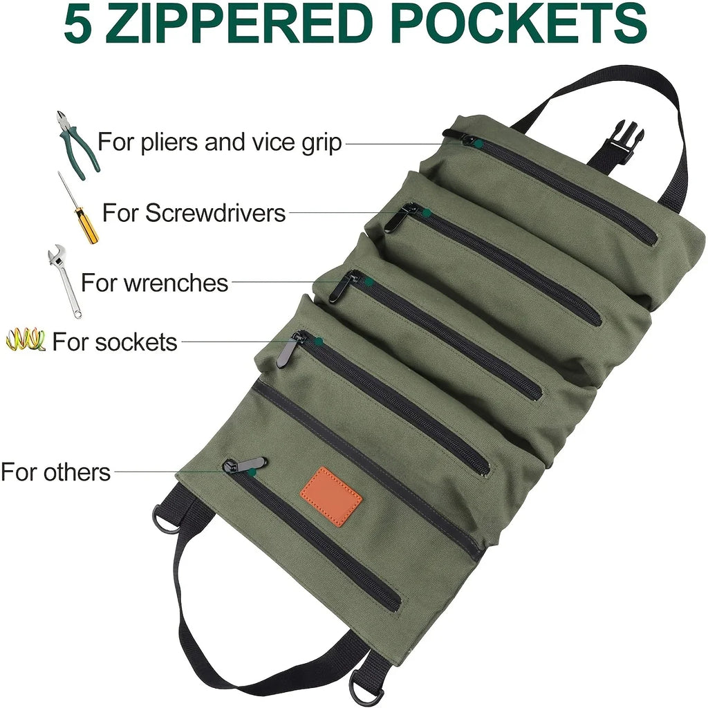 Tool Roll, Multi-Purpose Roll Up Tool Bag, Wrench Roll, Canvas Tool Organizer Bucket, Car First Aid Kit Wrap Roll Storage Case