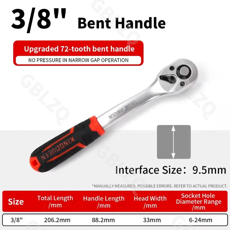 24 Tooth Drive Ratchet Wrench Set 1/4 3/8 1/2 Inch Multi-functional DIY Hand Tool Socket for Home Repair