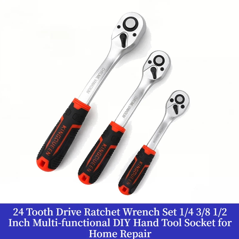 24 Tooth Drive Ratchet Wrench Set 1/4 3/8 1/2 Inch Multi-functional DIY Hand Tool Socket for Home Repair