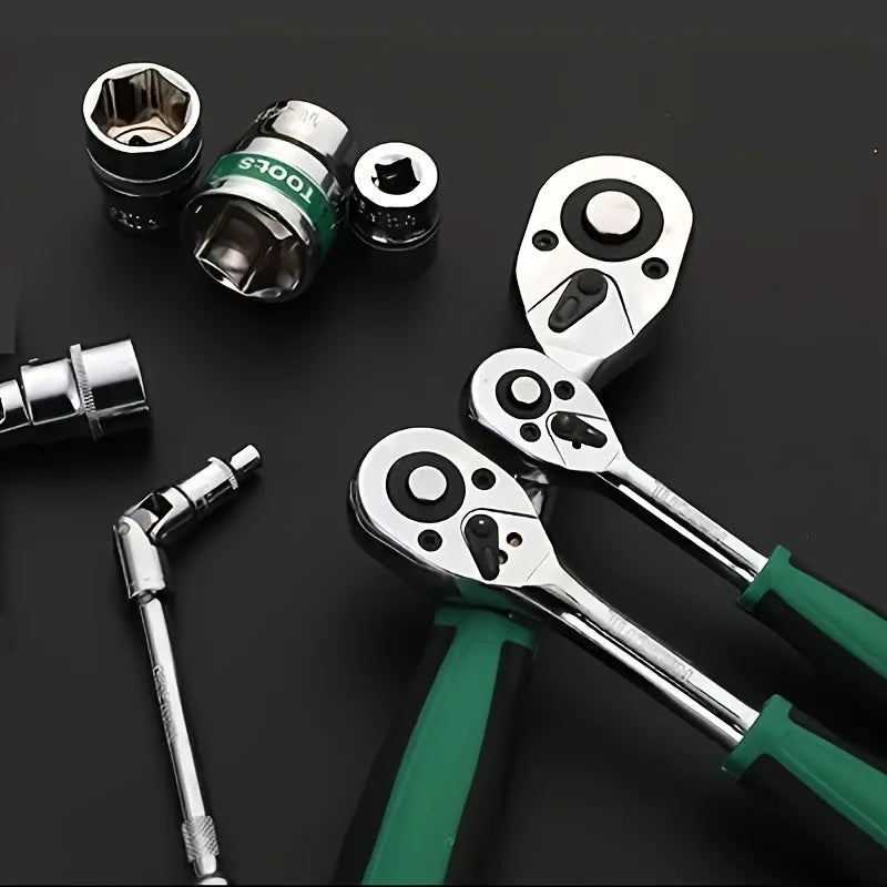 72 Teeth Drive Ratchet Wrench Socket Set Universal Compact Socket Kit Professional Hand Tools Auto Motorcycle Mechanical Repair