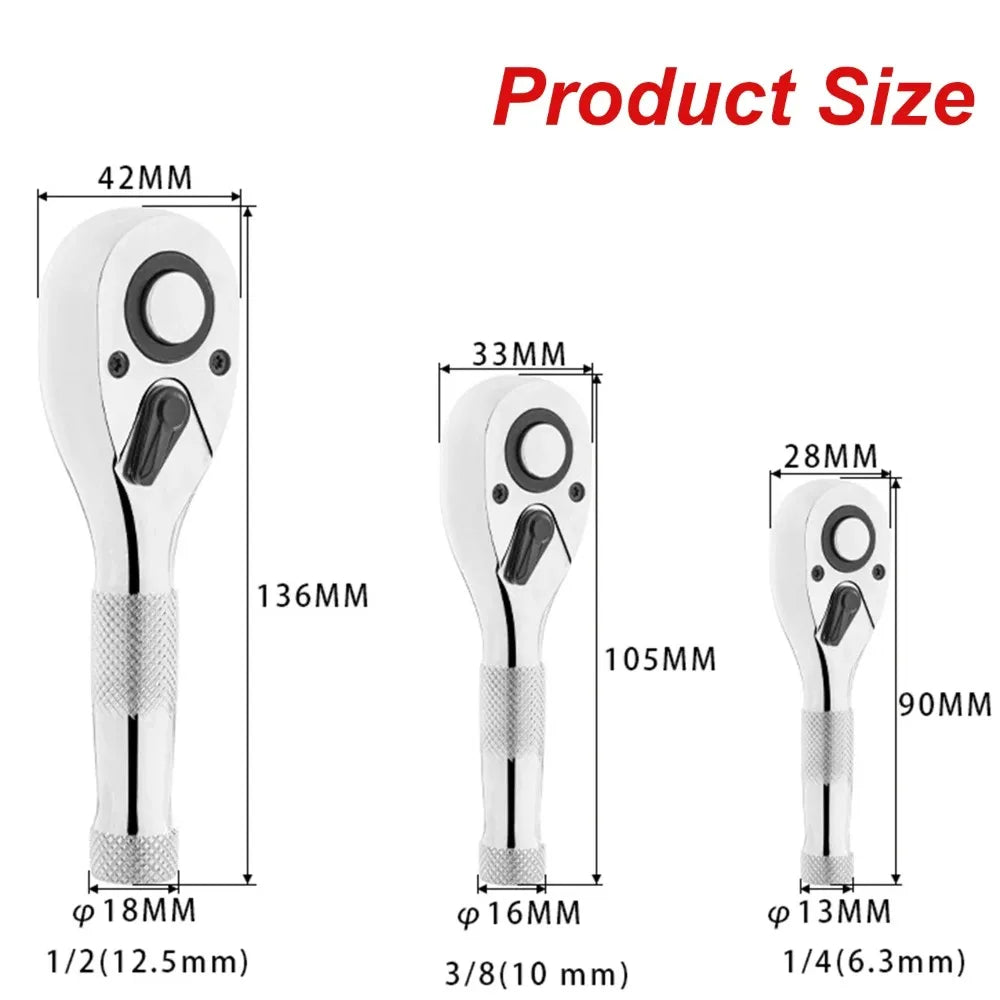 1/4 3/8 1/2 Professional Heavy Duty Ratchet Set,72-Tooth Square Spanner,Quick-Release Mini Ratchet Wrench