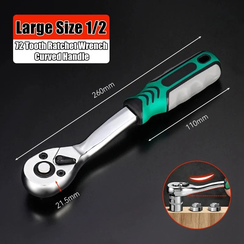 72 Tooth Quick Release Ratchet Wrench Set 1/2 1/4 3/8 3 Sizes Socket Wrenches Two-Way Repair Tools for Vehicle & Bicycle