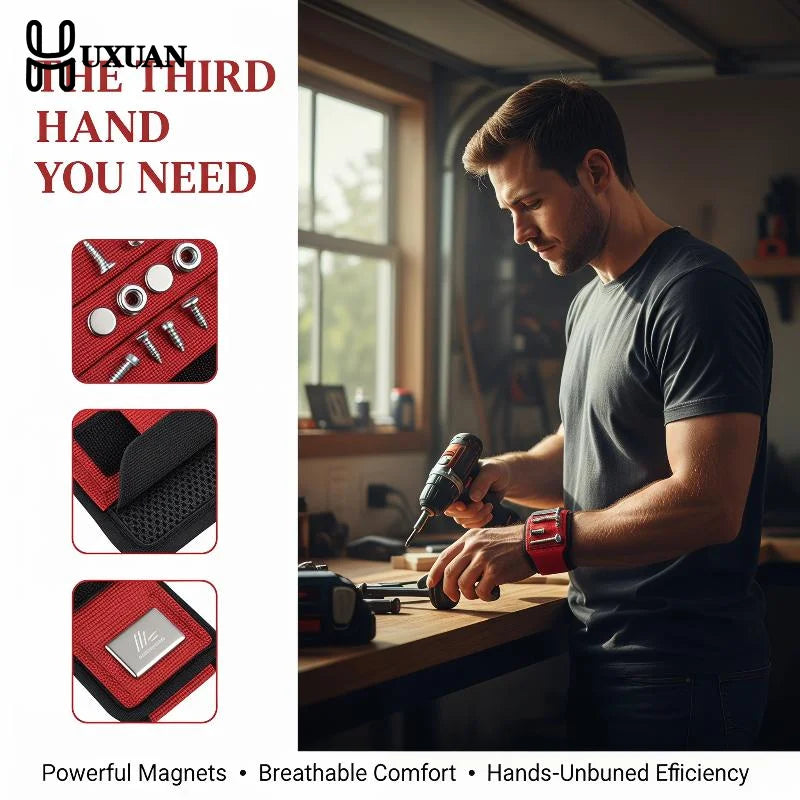 Magnetic Wristband Portable Tool Bag Electrician Adjustable Wristband For Holding Screws,Nails,Drilling Bits,Wrist Tool Holder