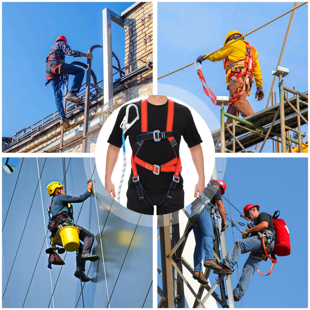 Full-Body Safety Harness Kit with 2m Shock-Absorbing Lanyard & Steel Carabiner
