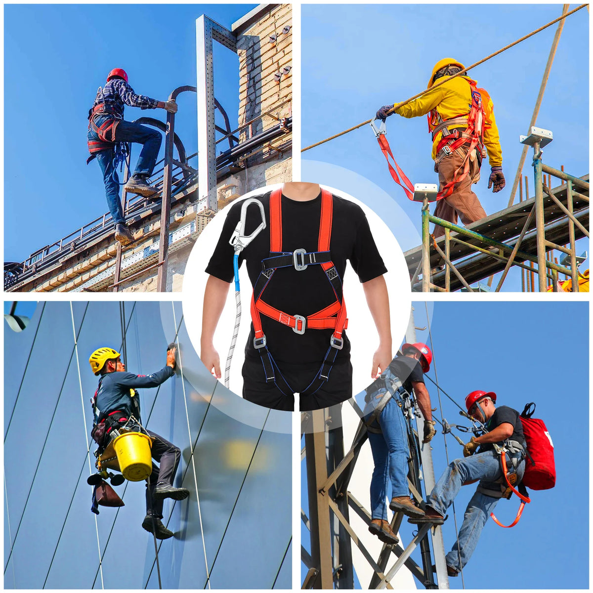 Full-Body Safety Harness Kit with 2m Shock-Absorbing Lanyard & Steel Carabiner